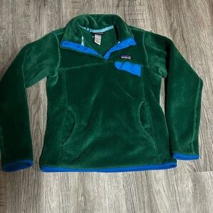 Patagonia Green and Blue Fleece Pullover Sweatshirt